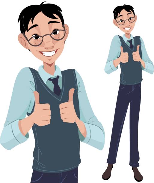 Nerdy Guy Thumbs Up A nice guy wearing glasses giving two thumbs up tall person stock illustrations