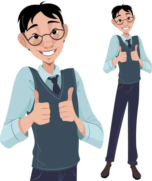 Vector illustration of Nerdy Guy Thumbs Up