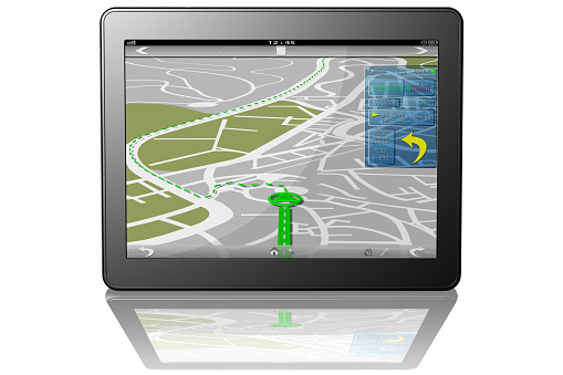 Tablet with navigator application. Isolated on a white background.