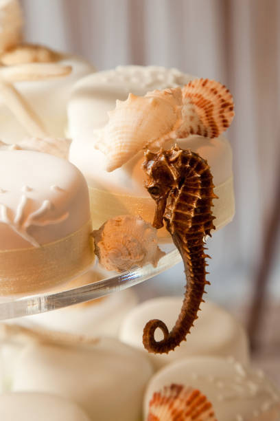 istock Sea Theme Wedding Cake with Shells, Starfish and Seahorse 668588960