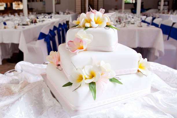 istock Wedding Cake with Flower and Ribbon Decoration 668589488