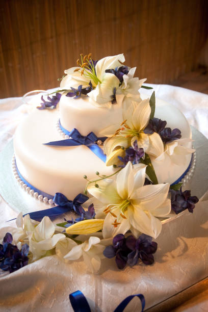 istock Wedding Cake with Flower and Ribbon Decoration 668590024
