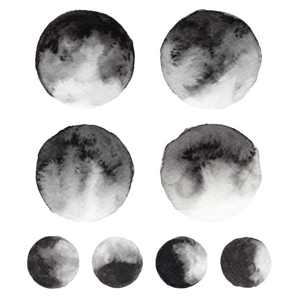 Watercolor Black Circles Watercolor painted Backgrounds. moon drawings stock illustrations