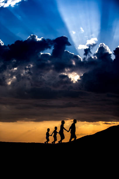 family silhouette eco concept. copy space