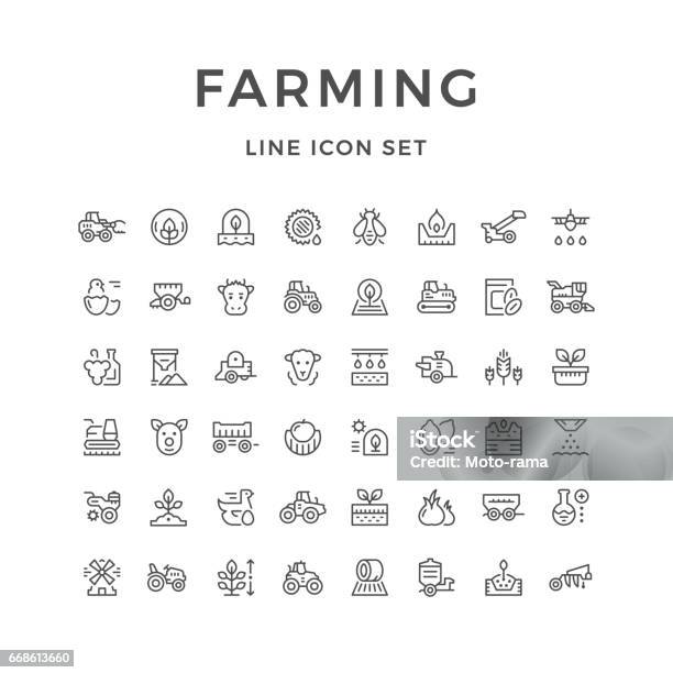 Ilustración de Iconos De Granja y más Vectores Libres de Derechos de Ícono - Ícono, Tractor, Agricultura