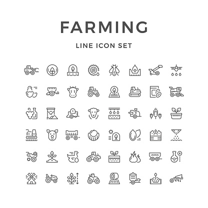 Set line icons of farming and agriculture isolated on white. Vector illustration
