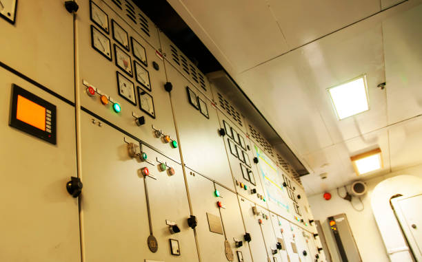 istock Control Switch panel of industrial equipment with buttons aboard modern ship 668616158