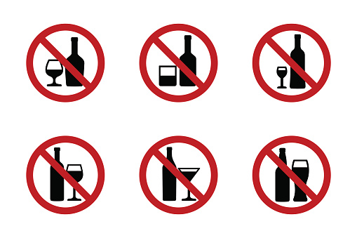 No alcohol icons set with various drinks