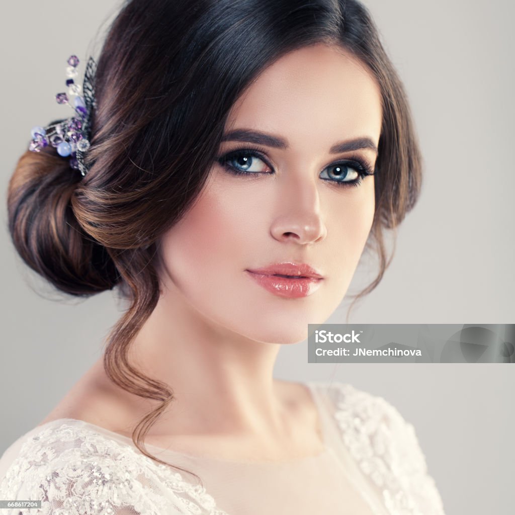 Young Woman Fiancee With Bridal Hairstyle Natural Makeup And Jewelry Stock  Photo - Download Image Now - iStock