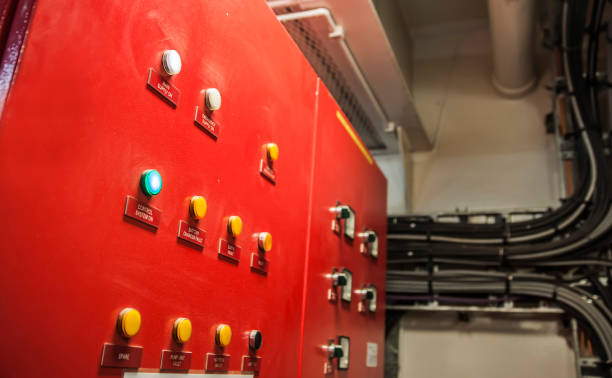 istock Control Switch panel of industrial equipment with buttons aboard modern ship 668617848