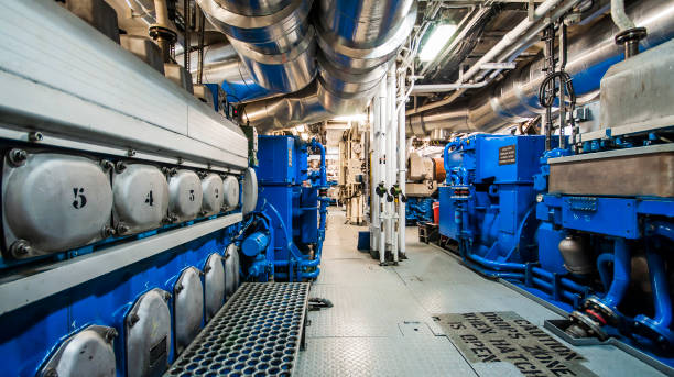 istock Heavy machinery on board industrial ship 668618044