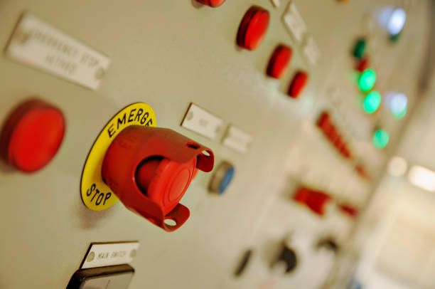 istock Control Switch panel of industrial equipment with buttons aboard modern ship 668618192