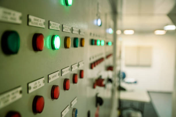 istock Control Switch panel of industrial equipment with buttons aboard modern ship 668620888