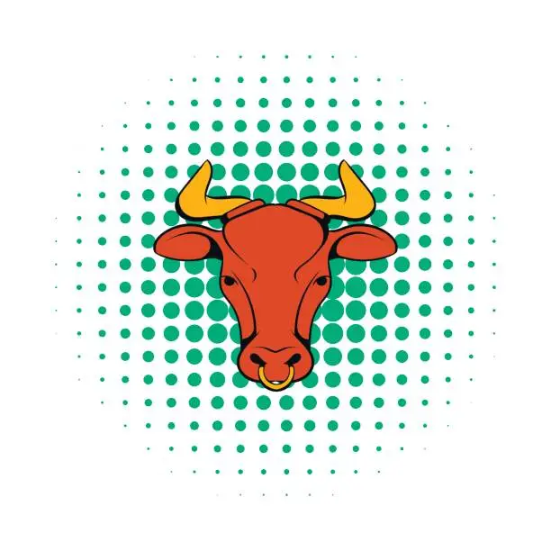 Vector illustration of Head of Indian cow icon, comics style
