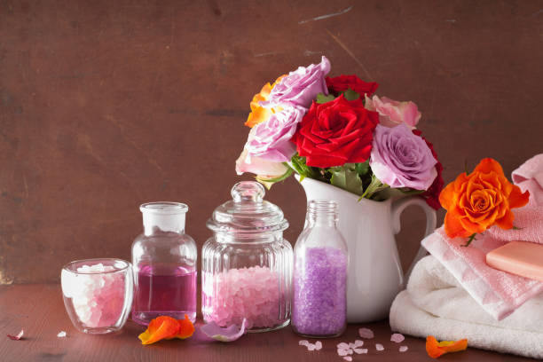 istock spa aromatherapy with rose flowers essential oil salt 668625234