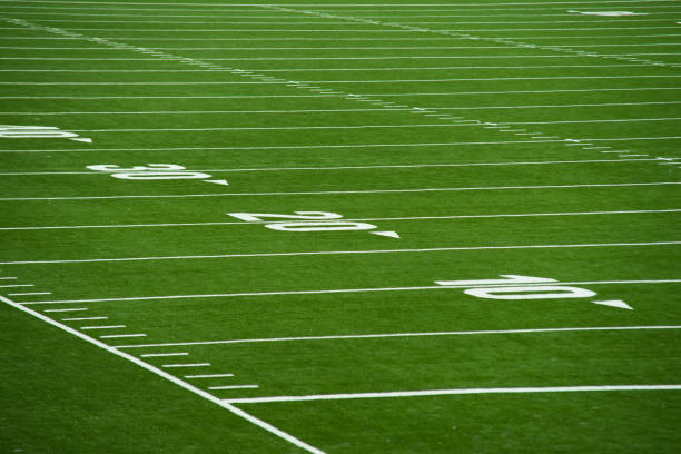 istock Close up on football pitch - yards 668633766