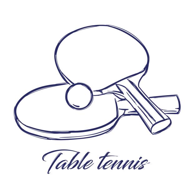 table tennis bats and ball doodle hand drawn sketch table tennis bats and ball ping pong table stock illustrations