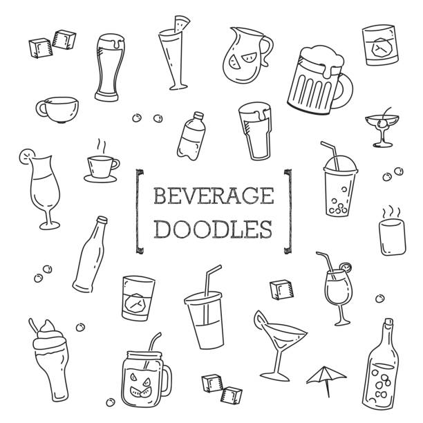 ilustraciones, imágenes clip art, dibujos animados e iconos de stock de estilos de dibujo mano de bebida. - beer backgrounds alcohol glass