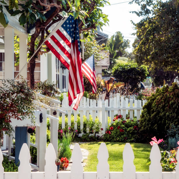 Flags 2 Flags on a southern California street. american flag flowers stock pictures, royalty-free photos & images