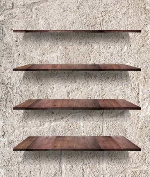 istock collection of wooden shelves 668668038
