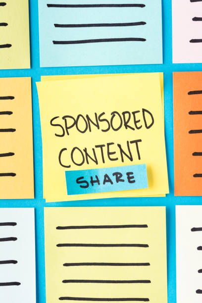 istock Sponsored content, branded, ads, paid post and promoted concept on digital marketing. Vertical concepto with notes. 668668242