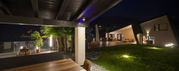 istock Modern villa in the night, outdoor 668671458