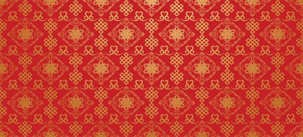 중국어, 패턴, 빨강, 배경 벡터 - silk textile red backgrounds stock illustrations