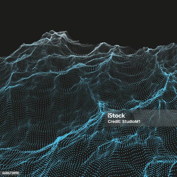 Landscape Background Terrain Cyberspace Grid 3d Vector Illustration Stock Illustration - Download Image Now