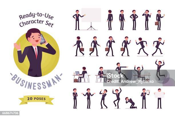 Readytouse Businessman Character Set Different Poses And Emotions Stock Illustration - Download Image Now