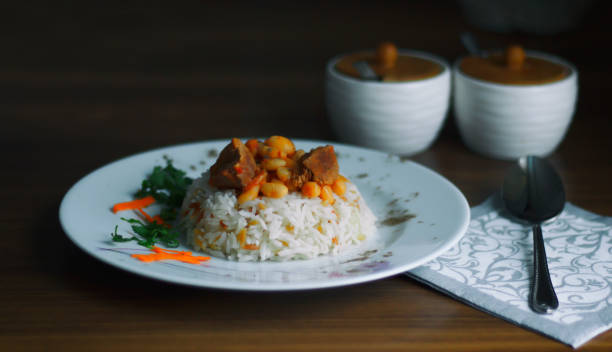 Traditional cooked beans and rice stock photo