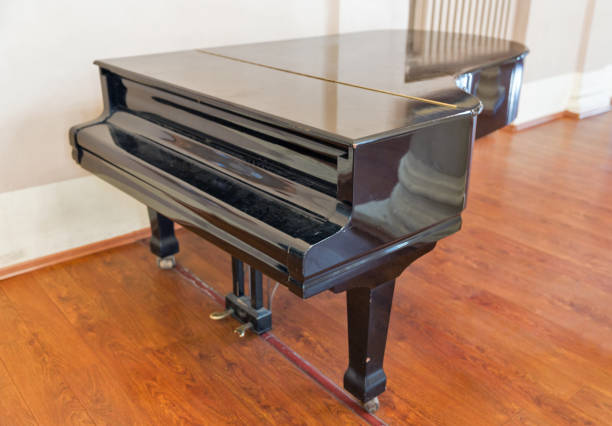 istock Old black grand piano closeup 668707678