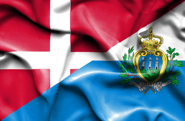 istock Waving flag of San Marino and Denmark 668721864