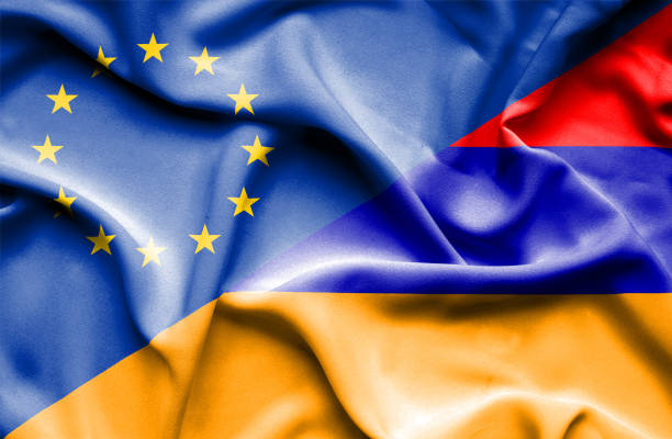 istock Waving flag of Armenia and EU 668729000