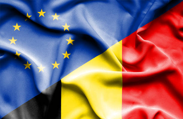 istock Waving flag of Belgium and EU 668729056