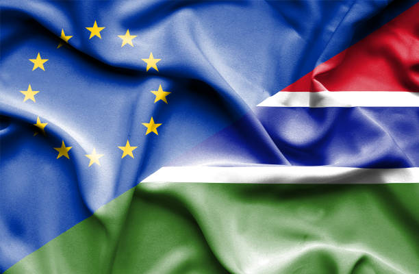 istock Waving flag of Gambia and EU 668729228