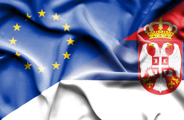 istock Waving flag of Serbia and EU 668729518