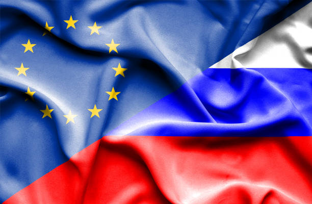 istock Waving flag of Russia and EU 668729520