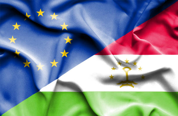 istock Waving flag of Tajikistan and EU 668729588