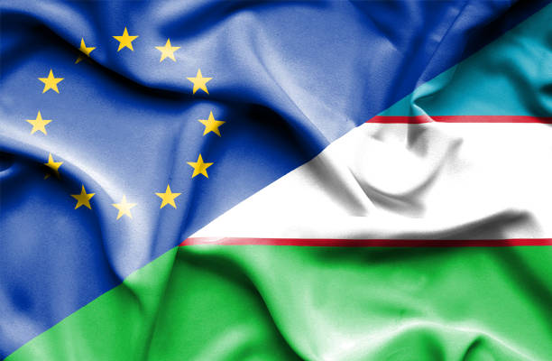 istock Waving flag of Uzbekistan and EU 668729654