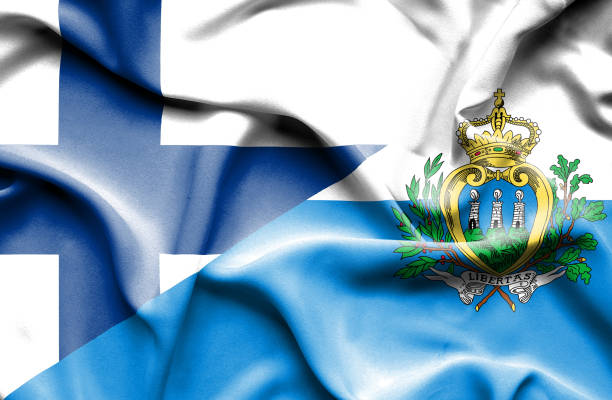 istock Waving flag of San Marino and Finland 668730254