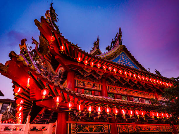 Thean Hou temple in Kuala Lumpur at sunset in Malaysia Beautiful lantern decoration during the Chinese New Year