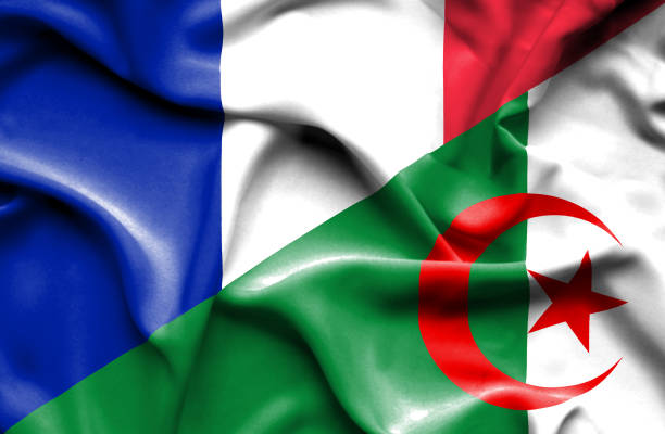 waving flag of algeria and france - 阿爾及利亞 幅插畫檔、美工圖案、卡通及圖標