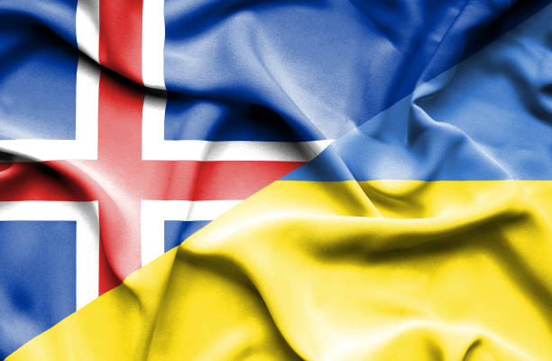 istock Waving flag of Ukraine and Iceland 668739604