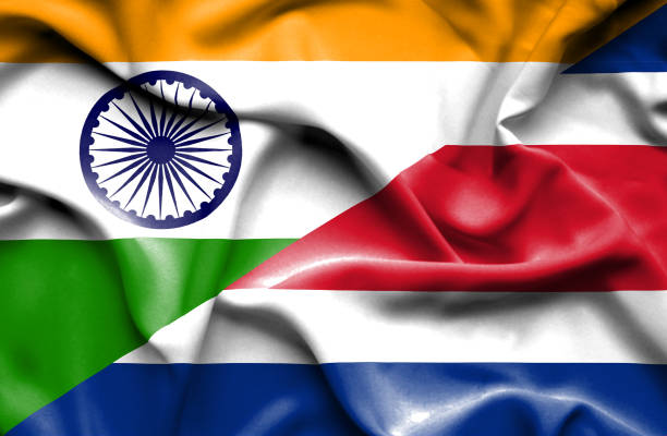 istock Waving flag of Costa Rica and India 668739760