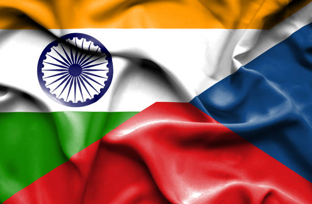 istock Waving flag of Czech Republic and India 668739788