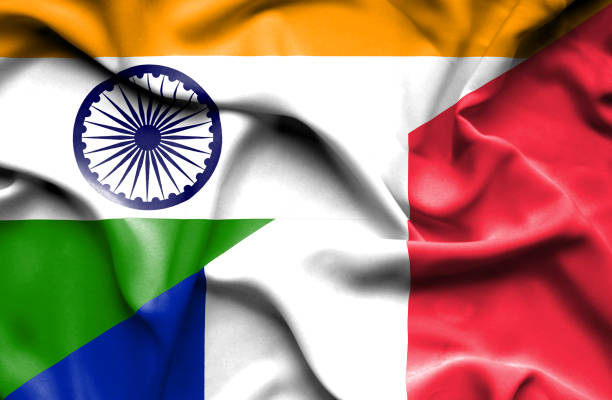 istock Waving flag of France and India 668739828