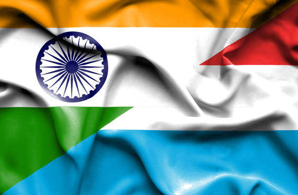 istock Waving flag of Luxembourg and India 668739914