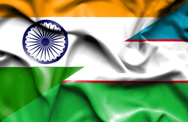 istock Waving flag of Uzbekistan and India 668740184