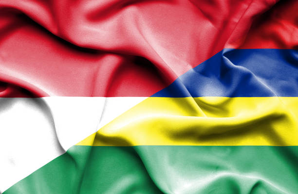 istock Waving flag of Mauritius and Indonesia 668740540