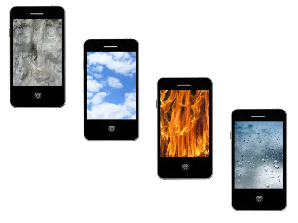 Photo of mobile phones with different elements on the white